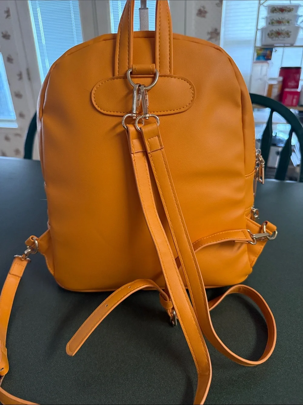 bebe Orange Backpack with Metallic Logo